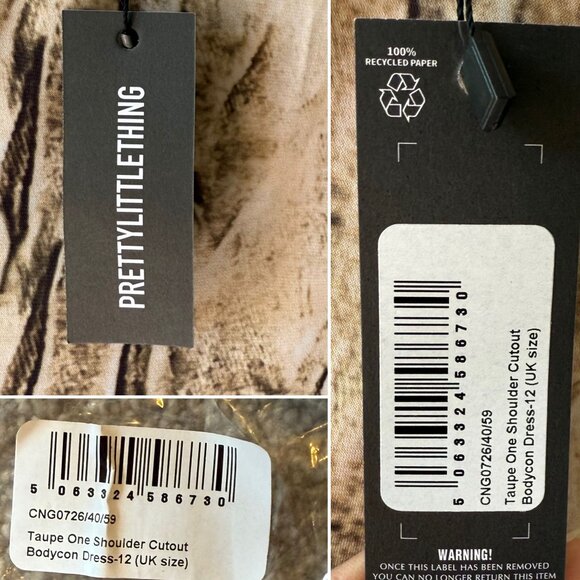 PrettyLittleThing Taupe One Shoulder Cutout Bodycon Dress Size 8 Sculpted Fit - Picture 8 of 8